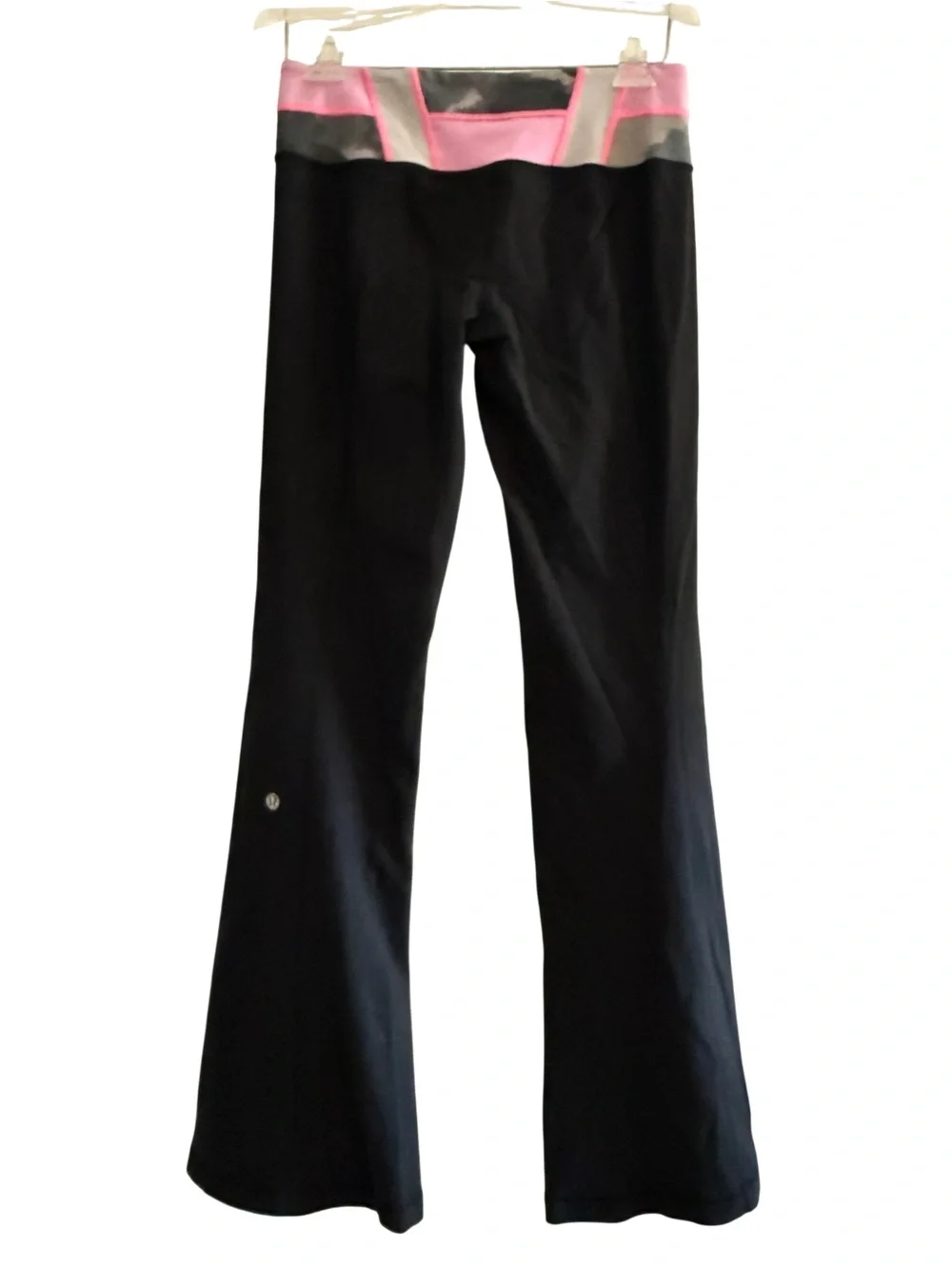 Y2K Lululemon Groove Flare Leg Yoga Pants Pink Grey Geometric Waistband Size 6